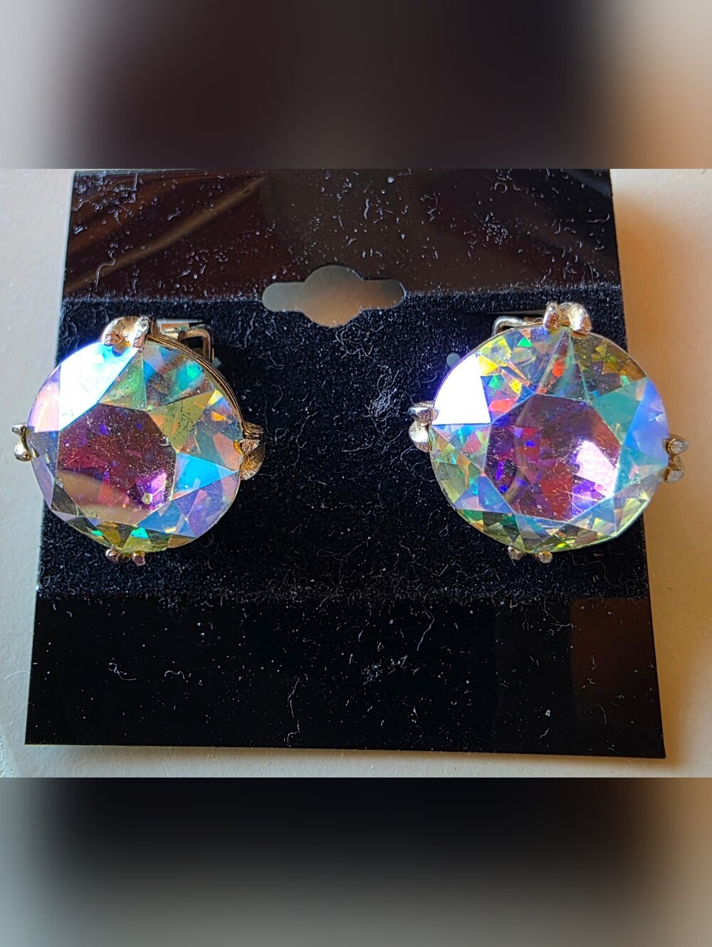 Aurora Borèalis Crystal Round Clip-On Earrings - Iridescent